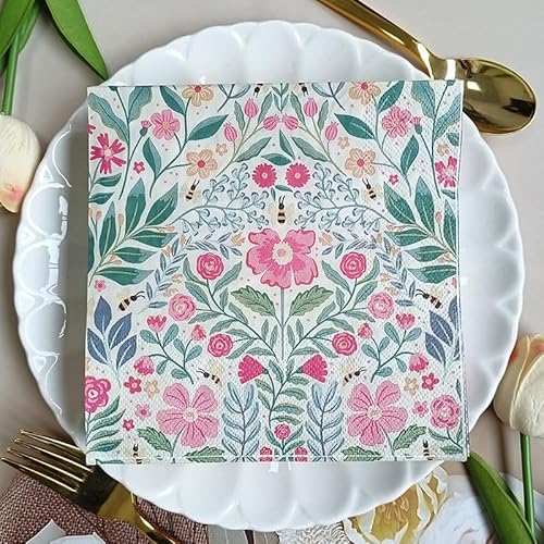 Papierservietten mit Blumenmuster, 33 cm x 33 cm, bunte Blumen, gemusterte Servietten, grüne Blätter, Cocktail-Party-Servietten, Einweg-Party-Servietten, Frühling, Sommer, für Nachmittagstee, Party Papierservietten mit Blumenmuster, 33 cm x 33 cm, bunte Blumen, gemusterte Servietten, grüne Blätter, Cocktail-Party-Servietten, Einweg-Party-Servietten, Frühling, Sommer, für Nachmittagstee, Party von Domicubes