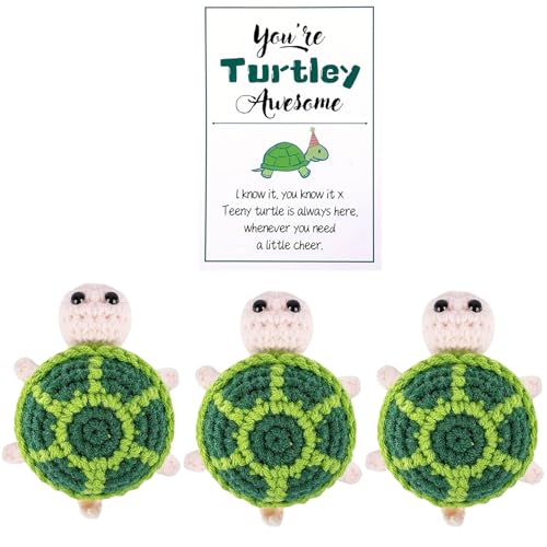 Domioey Positive Schildkröte Puppe, Häkelpuppe Schildkröte, Ermutigungs Geschenke Lustige Positive Potato Pocket Hug mit Positiver Karte, Emotionales Unterstützungs Schildkröte Geschenk (3) von Domioey