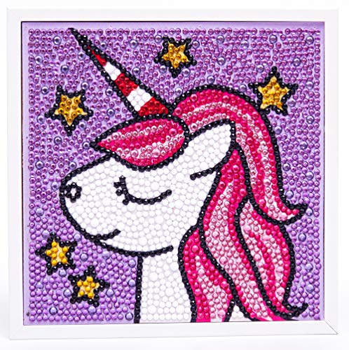 DonElton Diamant Malerei für Kinder – Diamond Painting Kinder mit Holzrahmen – Einfaches Kristall Diamond Painting für Kinder – DIY Diamond Painting Kit für Jungen, Mädchen (Einhorn Pink) von DonElton