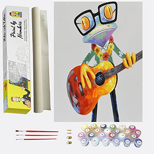 DonElton Malen nach Zahlen Erwachsene Kinder-Malen nach Zahlen Frosch mit Gitarre–Leinwand Set für Heimdekoration–Ölgemälde mit Pinseln und Acrylpigmenten-40x50 cm-Paint by Numbers Mädchen und Jungen von DonElton