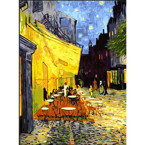 DonElton Malen nach Zahlen für Erwachsene Van Gogh Nachtcafé - DIY Acryl Malen nach Zahlen Kit für Zukunft - vorgedruckte Leinwand mit 3 Pinseln und bunten Farben - gut zur Entspannung von DonElton