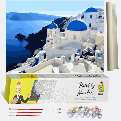 DonElton Malen Nach Zahlen für Erwachsene - Santorini - DIY Paint by Numbers Bastelset Städte - Vorgedruckte Leinwand mit 3 Pinseln 40x50cm ohne Rahmen von DonElton