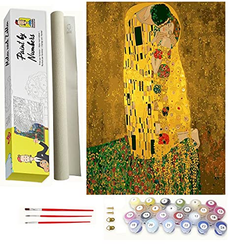 DonElton Malen nach Zahlen für Erwachsene - Gustav Klimt - DIY Acryl Malen nach Zahlen Kit für Anfänger - vorgedruckte Leinwand mit 3 Pinseln und bunten Farben - gut zur Entspannung von DonElton