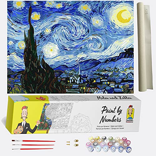 DonElton Malen Nach Zahlen für Erwachsene Van Gogh - Sternennacht - DIY Paint by Numbers Bastelset Acrylfarben - Vorgedruckte Leinwand mit 3 Pinseln 40x50cm ohne Rahmen von DonElton