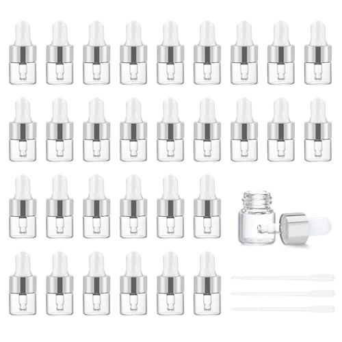 Dondeen 30 Stück 1ml Mini Pipettenflasche, Glasflasche Tropfpipetten mit Tropfpipette, kleine probeflaschen glas, für Ätherisches Öl, Aromatherapie, Massage, Duftöl Probe von Dondeen