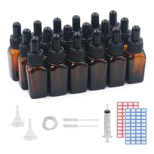 Dondeen Pipettenflasche 10ml,18 pcs braunglas glasflasche pipette,Apothekerflasche,tropfflasche,mit Spritze Trichter,für ätherische Öle, Parfümöle, Flüssigfarbstoffen Aromatherapie Mischungen (10ml) von Dondeen