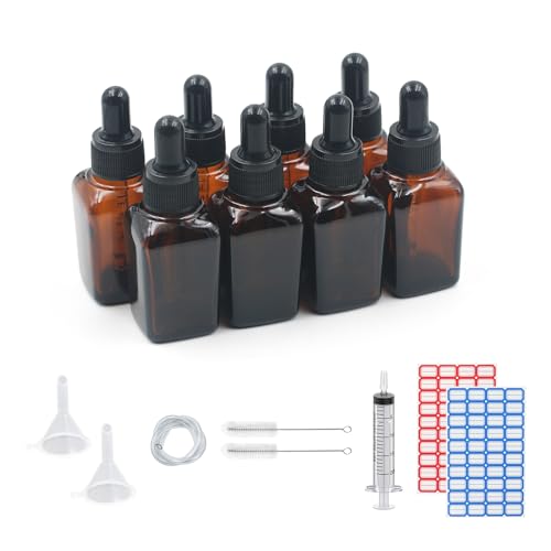 Dondeen Pipettenflasche 20ml,8 pcs braunglas glasflasche pipette,Apothekerflasche,tropfflasche,mit Spritze Trichter,für ätherische Öle, Parfümöle, Flüssigfarbstoffen Aromatherapie Mischungen (20ml) von Dondeen