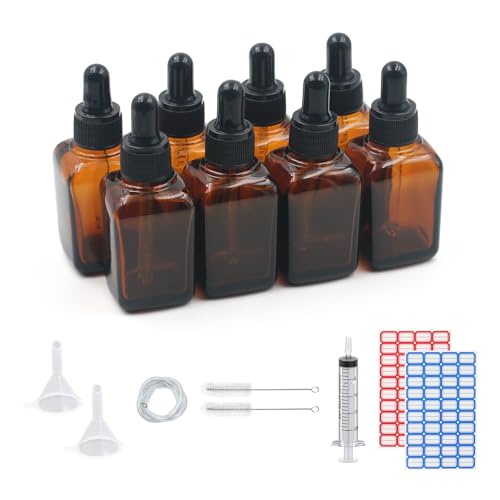 Dondeen Pipettenflasche 30ml,8 pcs braunglas glasflasche pipette,Apothekerflasche,tropfflasche,mit Spritze Trichter,für ätherische Öle, Parfümöle, Flüssigfarbstoffen Aromatherapie Mischungen (30ml) von Dondeen