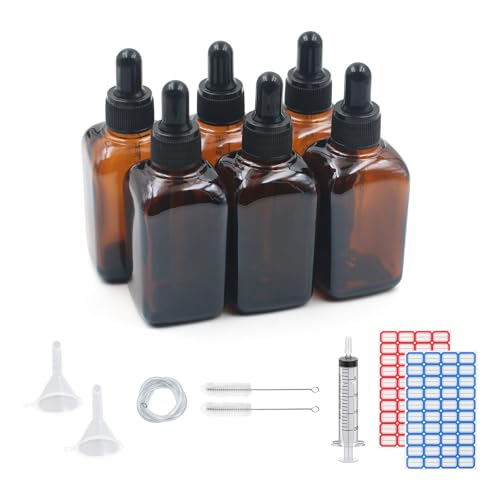 Dondeen Pipettenflasche 50ml,6 pcs braunglas glasflasche pipette,Apothekerflasche,tropfflasche,mit Spritze Trichter,für ätherische Öle, Parfümöle, Flüssigfarbstoffen Aromatherapie Mischungen (50ml) von Dondeen