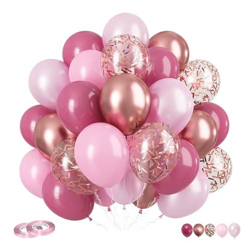 Luftballon Rosa und Rosegold, 60 Stück 12 Zoll Rose Rosa Macaron Hellrosa Metallic Rosegold Konfetti Ballons für Mädchen Frauen Geburtstag Hochzeit Partydeko Babyparty Verlobung Deko von Dondeen