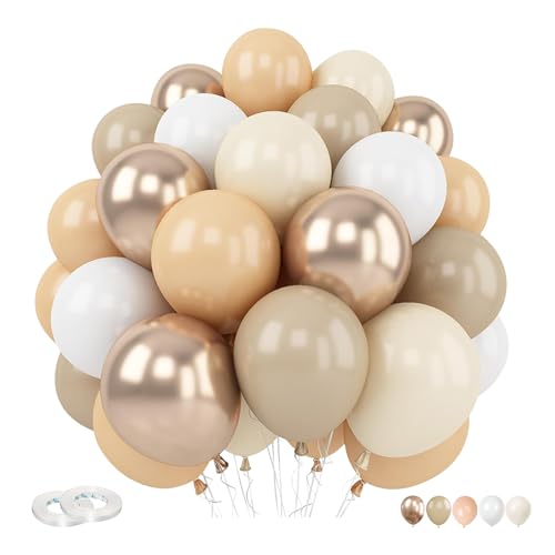 Luftballons Beige Gold, 60 Stück 12 Zoll Retro Weiß Ballons, Doppelschichtiger Apricot Luftballons Neutrale Nude Partyballons für Geburtstag Boho Braut Hochzeit Party Deko (Beige Gold) von Dondeen