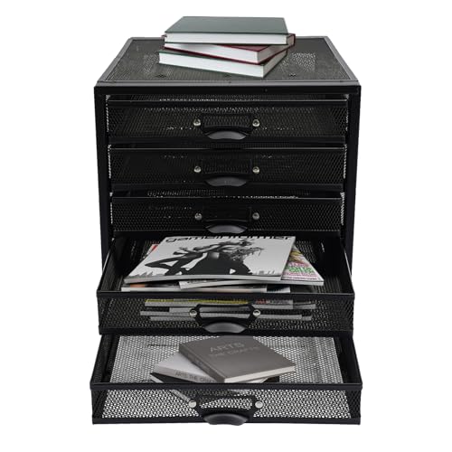 Donened - Schubladenbox, Schubfächer Briefablage Organizer mit 5 Schubladen, Akten sortieren, Stahl Büro Organizer für Zuhause, Büro, 27.5 x 35.4 x 28.3cm, Schwarz von Donened