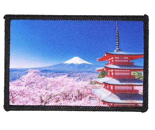 Japanischer Moral-Patch, Klettverschluss, Arakurayama Sengen Park, Mt. Fuji Sakura, fünfstöckige Pagode, Ukiyo-e Japan, A0753 von ワッペン屋Dongri