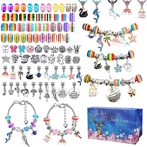 Dongzhen Mädchen Geschenke 5-12 Jahre，Armbänder Selber Machen Kinder Schmuck Basteln Mädchen Kinder，Charm Armband Kit Diy,Weihnachten Geschenk Geburtstag Geschenk 5 6 7 8 9 10 11 12 Jahre von Dongzhen