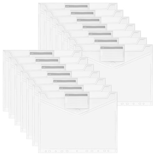 Dokumententasche A4, 14 Stück Dokumentenmappe A4 zum Abheften, Sichttasche A4 mit Klettverschluss, 11 Lochrand und Etikettentasche, Transparent Sammelmappen für A4 Dokumente von Donken