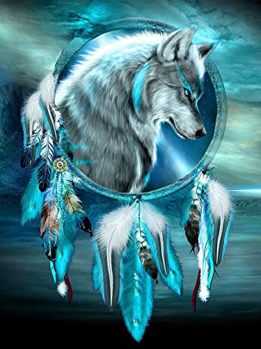 Donnti DIY 5D Diamond Painting Zubehör Wolf, 5D Diamant Painting Bilder Kits Tier, Vollrundbohrkristall Crystal Craft für Home Stickerei Set Kreuzstich Bilder Wall Decoration 30x40cm. von Donnti