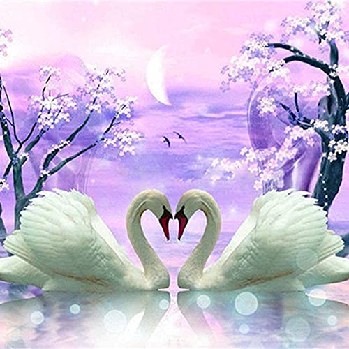 Donnti DIY Diamond Painting Liebe Zubehör, 5D Diamant Painting Bilder Schwan Kits, Vollrundbohrkristall Crystal Craft für Home Stickerei Set Kreuzstich Bilder Wall Decoration 30×40cm von Donnti