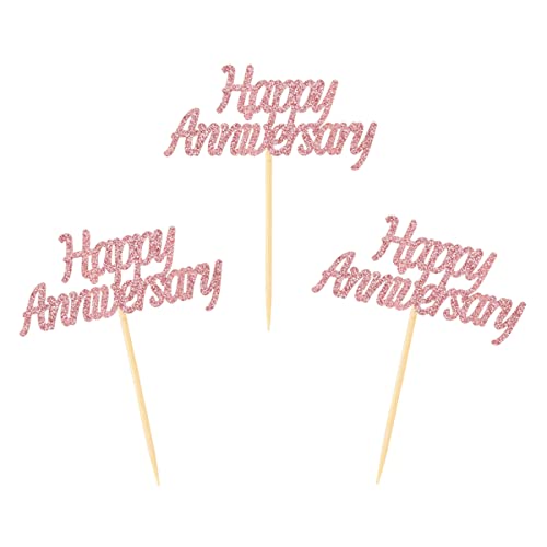 24 Stück Roségold Happy Anniversary Cupcake Toppers Cake Picks für Hochzeit Jahrestag Party Tischdekoration von Donoter