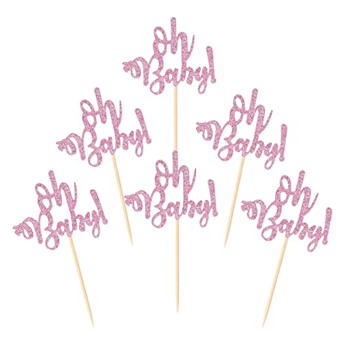 Donoter 36 Stück rosa Oh Baby Cupcake Topper Baby Shower Cupcake Picks für Gender Reveal Baby Shower Party Kuchen Dekorationen von Donoter