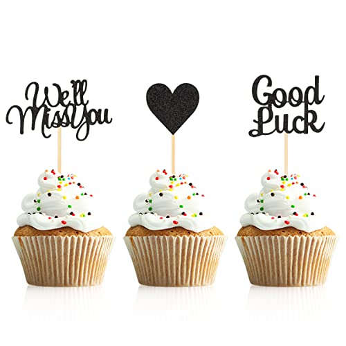 Donoter Cupcake-Topper mit Aufschrift "We Will Miss You", 24 Stück, Schwarz von Donoter