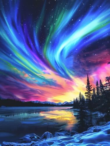 Diamond Painting Aurora Borealis Diamant Painting Bilder Kinder, 30x40cm, 5D Diamond Painting Erwachsene DIY Malen nach Zahlen Landschaft Diamant Kunst Malerei Stickerei Basteln, Home Wand Dekor Pd251 von Donpeer