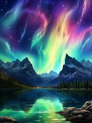 Diamond Painting Aurora Borealis Diamant Painting Bilder Kinder,60x80 cm,5D Diamond Painting Erwachsene DIY Malen nach Zahlen Meer Diamond Painting Set,Basteln Mädchen,Home Wand Dekor Geschenke Pd253 von Donpeer