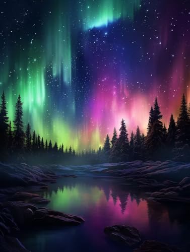 Diamond Painting Aurora Borealis Diamond Painting Erwachsene, 5D DIY Diamant Painting Bilder Landschaft Diamond Art Painting Kinder Malen Nach Zahlen Malerei Kits fur Home Wand Dekor 70x100 cm Pd252 von Donpeer