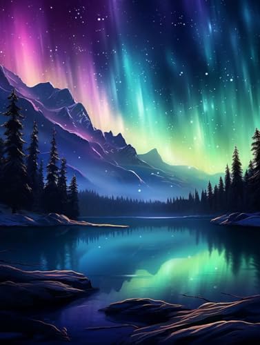 Diamond Painting Aurora Borealis Diamond Painting Erwachsene, DIY Diamant Painting Bilder Wald Diamond Art, Diamond Painting Kinder Malen Nach Zahlen Malerei Kits fur Home Wand Dekor 30 x 40 cm Pd254 von Donpeer