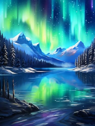 Diamond Painting Aurora Borealis Diamond Painting Erwachsene, DIY Diamant Painting Bilder Wald Diamond Art, Diamond Painting Kinder Malen Nach Zahlen Malerei Kits fur Home Wand Dekor 40 x 50 cm Pd256 von Donpeer