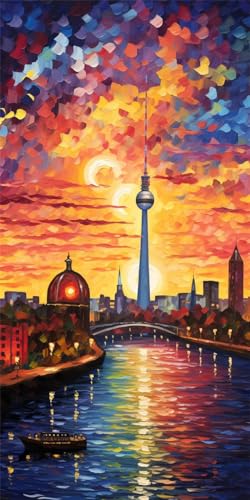 Diamond Painting Berliner Skyline 5d Diamant Painting Bilder Erwachsene Groß, Full Drill Diamond Art Mosaic Bastelset Kinder DIY Diamant Kunst Malerei Stickerei Set für Home Wand Decor 28 X 55Zoll z59 von Donpeer