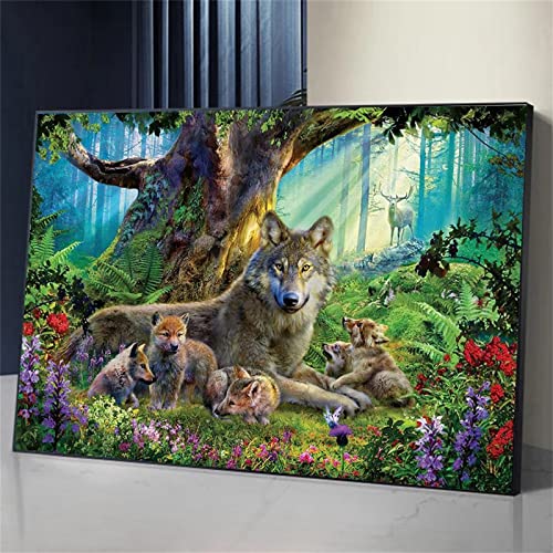 Diamond Painting Bilder Set,DIY 5D Dimanten Painting Wolf-Tier-Wald Kinde,Full Drill Groß Erwachsene,Diamant Malerei Kits Vollbild Diamond Dot Cross Stickerei Craft Buddy Art for Home Wall Decor von Donpeer