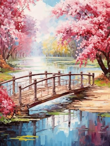 Diamond Painting Blume Diamond Painting Erwachsene, 5D DIY Diamant Painting Bilder Brücke Diamond Art Mit Diamond Painting Zubehör, Malen Nach Zahlen Malerei Kits fur Home Wand Dekor 70x100 cm Pd234 von Donpeer