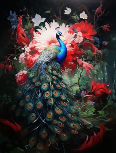 Diamond Painting Blume Diamond Painting Erwachsene, DIY Diamant Painting Bilder Pfau Diamond Art Mit Diamond Painting Zubehör, Diamond Painting Malen Nach Zahlen Malerei Kits, Home Dekor 70x90cm Pd218 von Donpeer