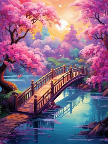 Diamond Painting Brücke Diamant Painting Bilder Kinder,50x60 cm,5D Diamond Painting Erwachsene DIY Malen nach Zahlen Japanische Landschaft Diamant Kunst Malerei Stickerei Basteln,Home Wand Dekor Pd465 von Donpeer