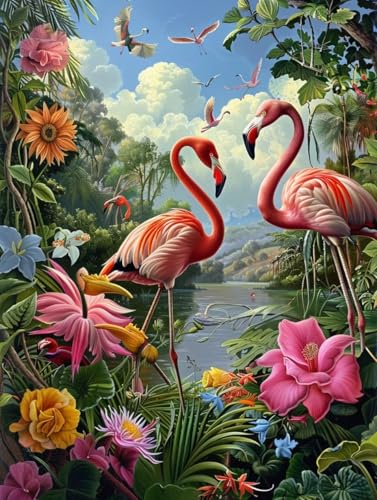 Diamond Painting Flamingo Diamond Painting Erwachsene, DIY Diamant Painting Bilder Blume Diamond Art Mit Diamond Painting Zubehör, Malen Nach Zahlen Malerei Kits fur Home Wand Dekor 40x50 cm Pd250 von Donpeer