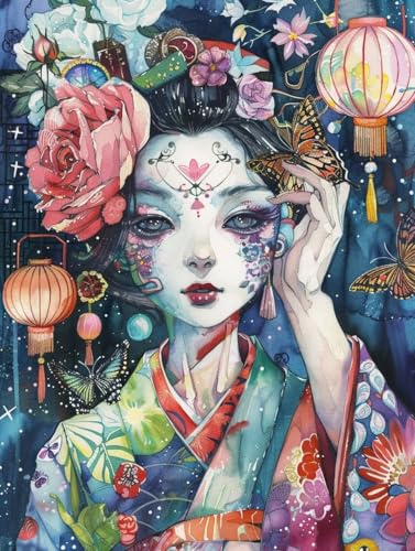 Diamond Painting Japanische Frau Diamond Painting Erwachsene, DIY Diamant Painting Bilder Blume Diamond Art, Diamond Painting Kinder Malen Nach Zahlen Malerei Kits fur Home Wand Dekor 30x40 cm Pd520 von Donpeer