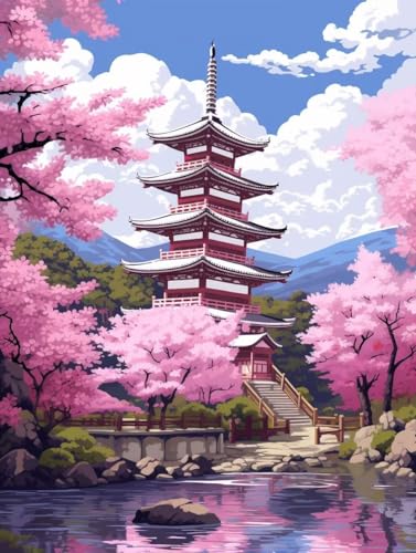 Diamond Painting Japanischer Turm Diamant Painting Bilder Kinder, 30x40 cm, 5D Diamond Painting Erwachsene DIY Malen nach Zahlen Kulisse Diamant Kunst Malerei Stickerei Basteln, Home Wand Dekor Pd521 von Donpeer