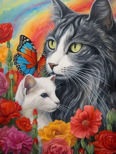 Diamond Painting Katze Diamant Painting Bilder Kinder, 30x40cm, 5D Diamond Painting Erwachsene DIY Malen nach Zahlen Niedlich Diamond Painting Set, Diamant Kunst Basteln Mädchen, Home Wand Dekor Pd403 von Donpeer