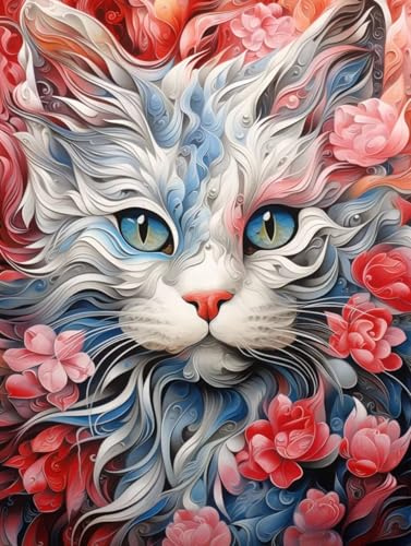 Diamond Painting Katze Diamant Painting Bilder Kinder, 40x50 cm, 5D Diamond Painting Erwachsene DIY Malen nach Zahlen Blume Diamond Painting Set, Diamant Kunst Basteln Mädchen, Home Wand Dekor Pd395 von Donpeer