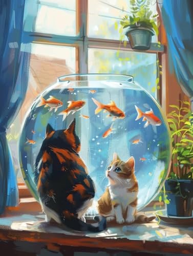 Diamond Painting Katze Diamant Painting Bilder Kinder, 70x90 cm, 5D Diamond Painting Erwachsene DIY Malen nach Zahlen Fisch Diamond Painting Set, Diamant Kunst Basteln Mädchen, Home Wand Dekor Pd407 von Donpeer