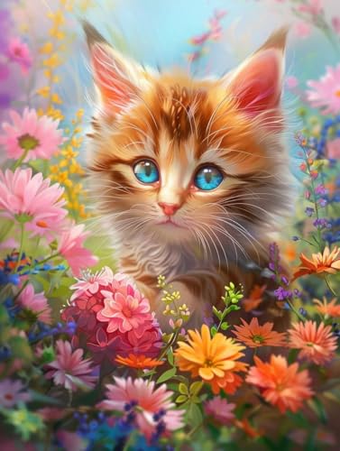 Diamond Painting Katze Diamond Painting Erwachsene, 5D DIY Diamant Painting Bilder Blume Diamond Art Mit Diamond Painting Zubehör, Malen Nach Zahlen Malerei Kits fur Home Wand Dekor 40 x 50 cm Pd394 von Donpeer