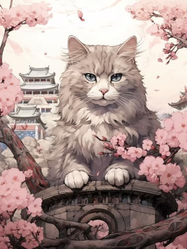 Diamond Painting Katze Diamond Painting Erwachsene, DIY Diamant Painting Bilder Japanisch Diamond Art Mit Diamond Painting Zubehör, Malen Nach Zahlen Malerei Kits fur Home Wand Dekor 40x50 cm Pd406 von Donpeer