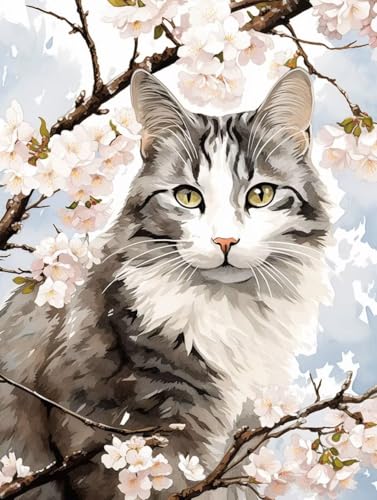 Diamond Painting Katze Diamond Painting Erwachsene, DIY Diamant Painting Bilder Niedlich Diamond Art Mit Diamond Painting Zubehör, Malen Nach Zahlen Malerei Kits fur Home Wand Dekor 45x55 cm Pd400 von Donpeer