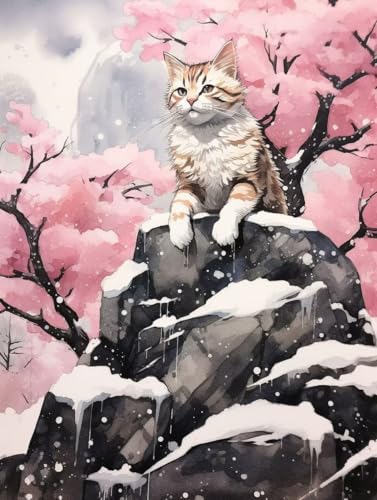 Diamond Painting Katze Diamond Painting Erwachsene, DIY Diamant Painting Bilder Winterlandschaft Diamond Art, Diamond Painting Kinder Malen Nach Zahlen Malerei Kits fur Home Wand Dekor 30x40 cm Pd388 von Donpeer