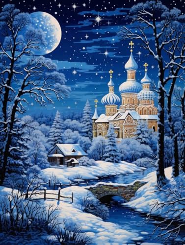 Diamond Painting Kirche Diamant Painting Bilder Kinder, 40x50 cm, 5D Diamond Painting Erwachsene DIY Malen nach Zahlen Winterlandschaft Diamant Kunst Malerei Stickerei Basteln, Home Wand Dekor Pd257 von Donpeer