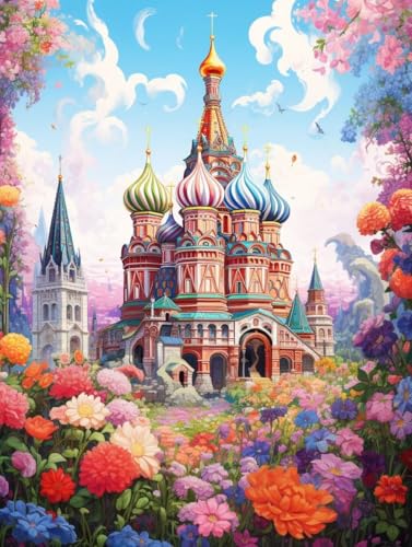 Diamond Painting Kirche Diamond Painting Erwachsene, 5D DIY Diamant Painting Bilder Blume Diamond Art Mit Diamond Painting Zubehör, Malen Nach Zahlen Malerei Kits fur Home Wand Dekor 70x100 cm Pd262 von Donpeer