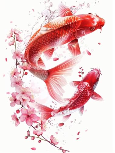 Diamond Painting Koi Diamant Painting Bilder Kinder, 30x40 cm, 5D Diamond Painting Erwachsene DIY Malen nach Zahlen Blume Diamond Painting Set, Diamant Kunst Basteln Mädchen, Home Wand Dekor Pd273 von Donpeer