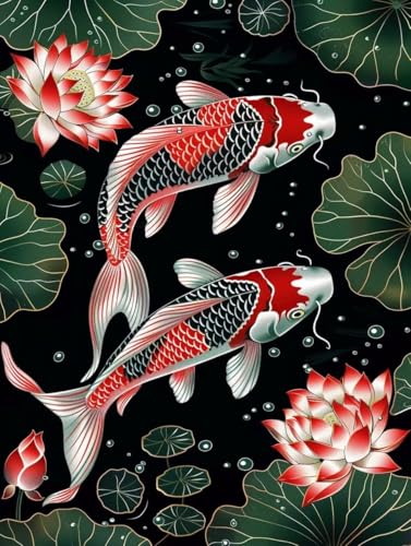 Diamond Painting Koi Diamant Painting Bilder Kinder, 45x55 cm, 5D Diamond Painting Erwachsene DIY Malen nach Zahlen Lotus Diamond Painting Set, Diamant Kunst Basteln Mädchen, Home Wand Dekor Pd271 von Donpeer