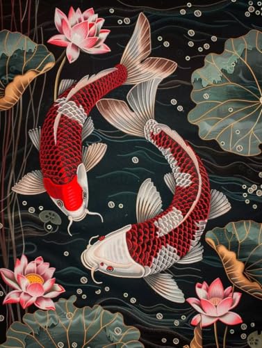 Diamond Painting Koi Diamant Painting Bilder Kinder, 50x60 cm, 5D Diamond Painting Erwachsene DIY Malen nach Zahlen Blume Diamond Painting Set, Diamant Kunst Basteln Mädchen, Home Wand Dekor Pd275 von Donpeer