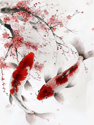 Diamond Painting Koi Diamant Painting Bilder Kinder, 60x90 cm, 5D Diamond Painting Erwachsene DIY Malen nach Zahlen Japanisch Diamond Painting Set, Diamant Kunst Basteln Mädchen, Home Wand Dekor Pd277 von Donpeer